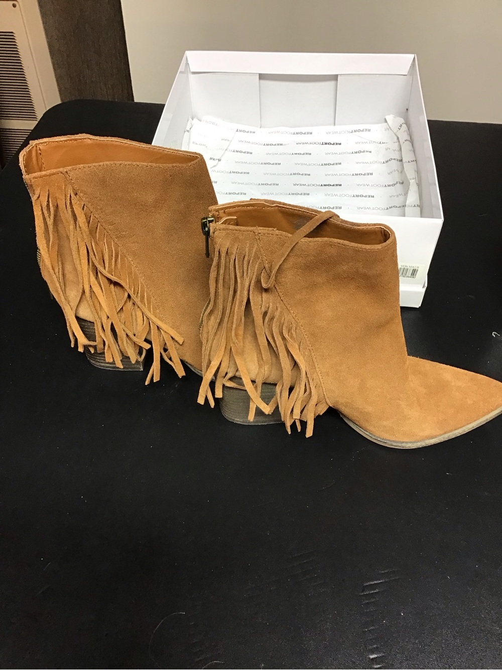 Steve Madden Fringe Suede Ankle Booties in Tan